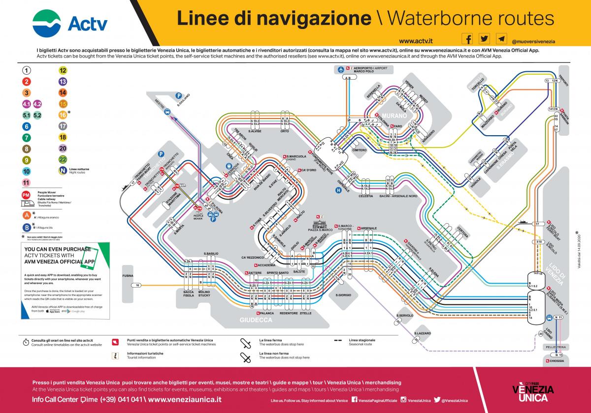 Alle acque di venezia, autobus mappa