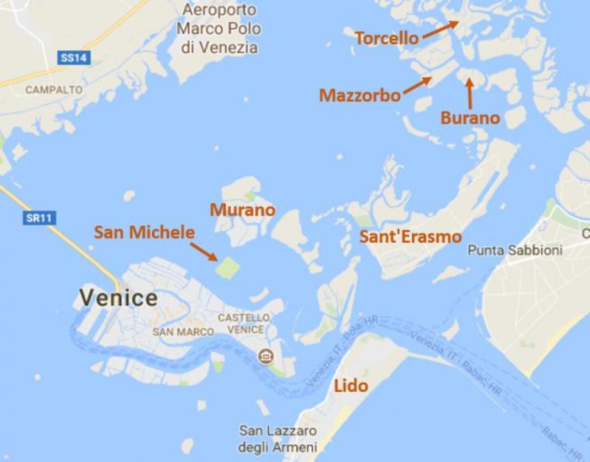 Venezia mappa delle isole - Isole della mappa di Venezia (Italia)
