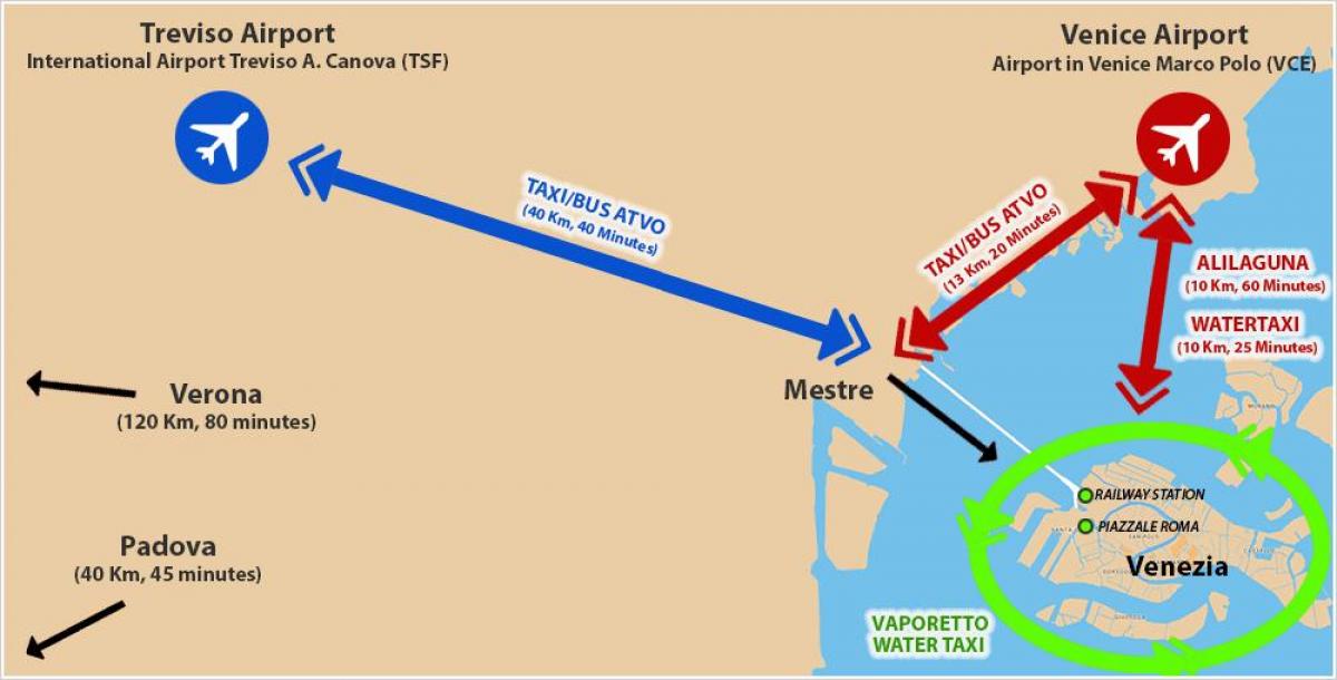 mappa dell'aeroporto di Venezia e la stazione ferroviaria