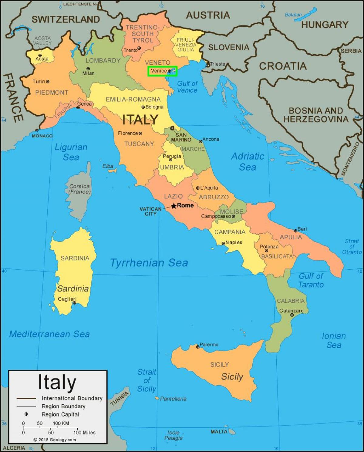 mappa di italia, che mostra di Venezia